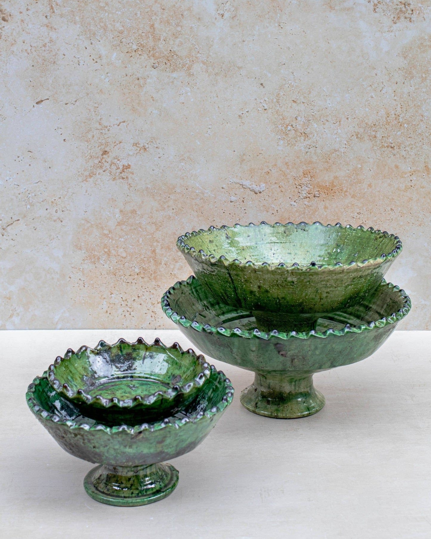 Tamegroute Green Pedestal Fruit Bowl Handmade - 4 Sizes: Large