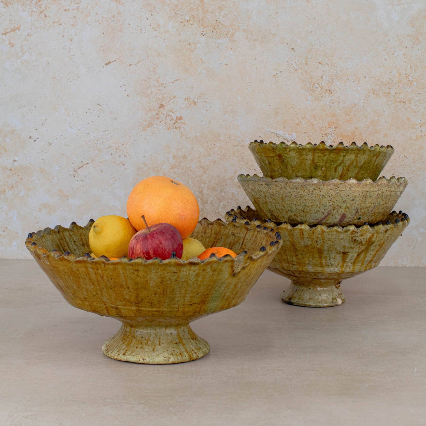 Handmade Tamegroute Yellow Pedestal Fruit Bowl Handmade : Medium