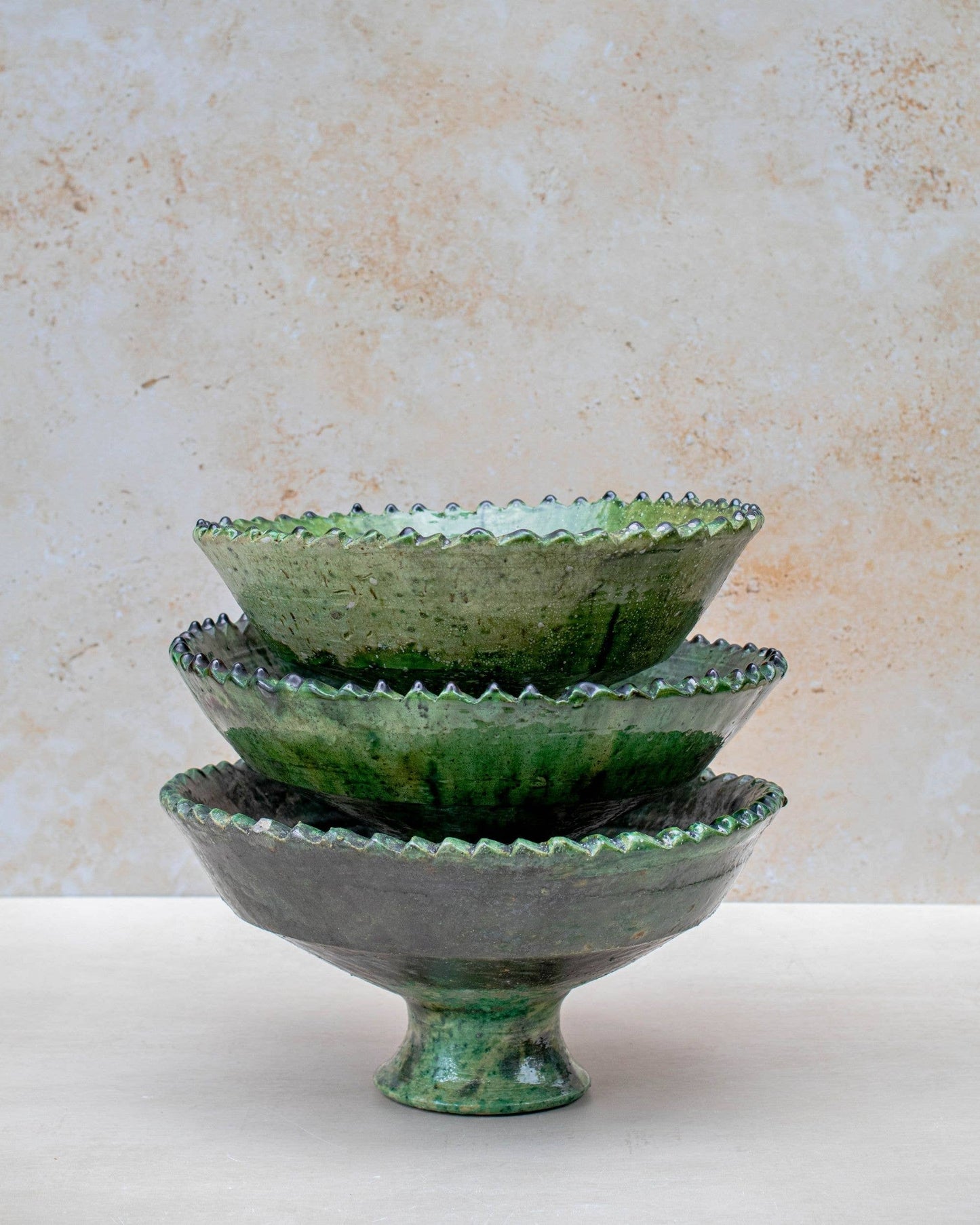 Tamegroute Green Pedestal Fruit Bowl Handmade - 4 Sizes: Large
