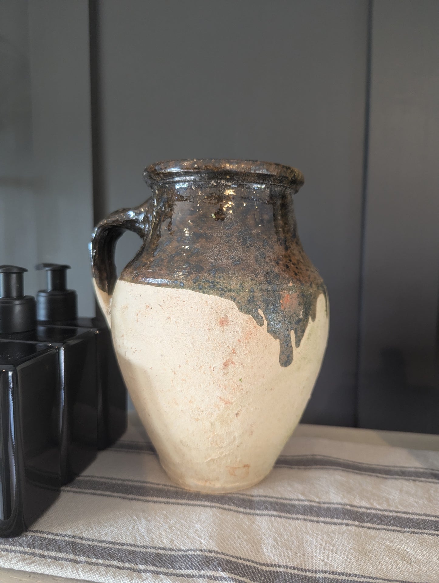 Handled Decorative Green Vase