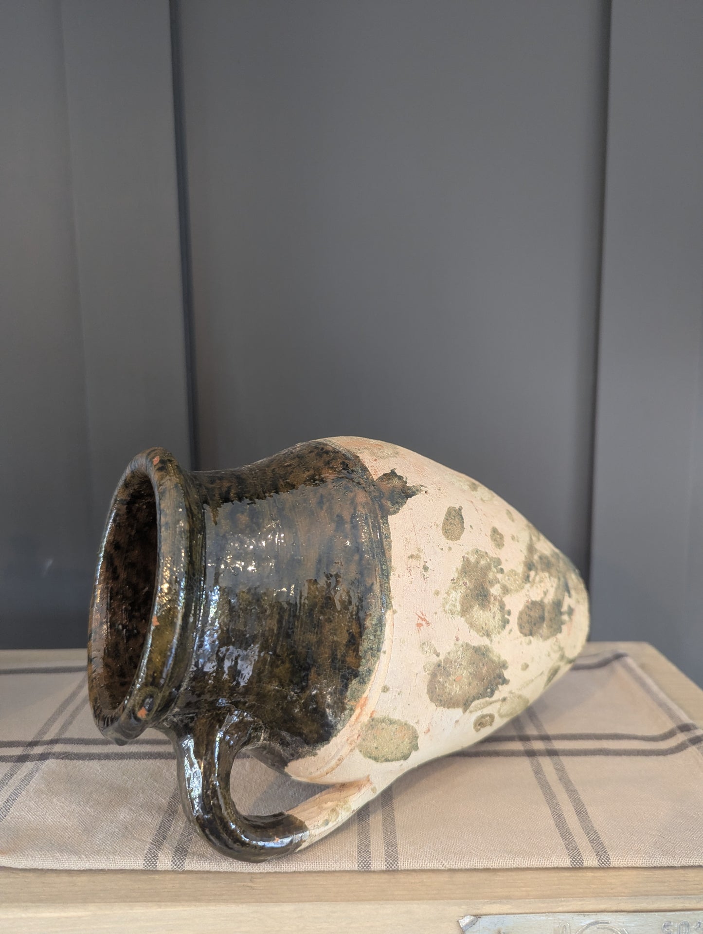 Handled Decorative Green Vase