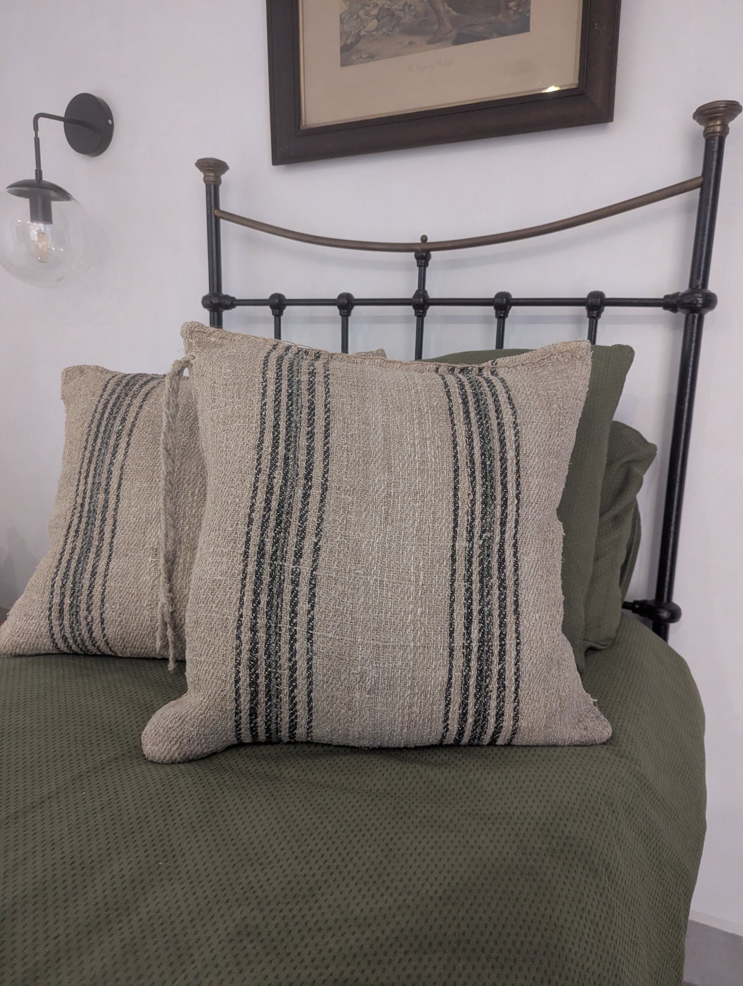 Black & Green French Sacking Cushion
