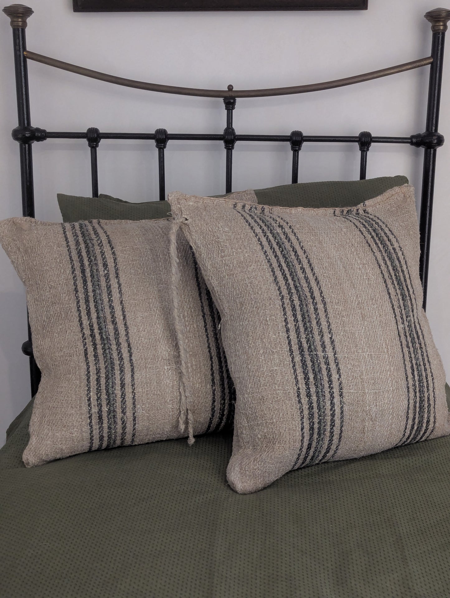 Black & Green French Sacking Cushion